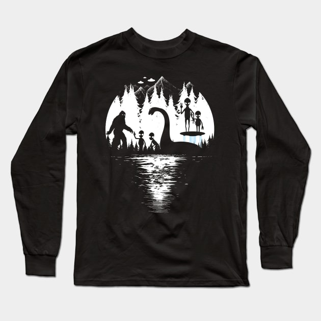 Bigfoot Loch Ness Monster Ufo And Aliens Long Sleeve T-Shirt by Tesszero